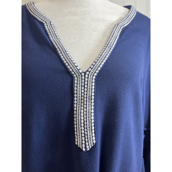 Talbots Navy Bell sleeve dress.  White‎ V neck trim Size M. Comfort fit. - Picture 2 of 8